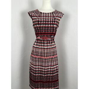 RETRO-STYLE  RED WHITE AND BLACK MIDI KNIT DRESS  (Women Size: 6)